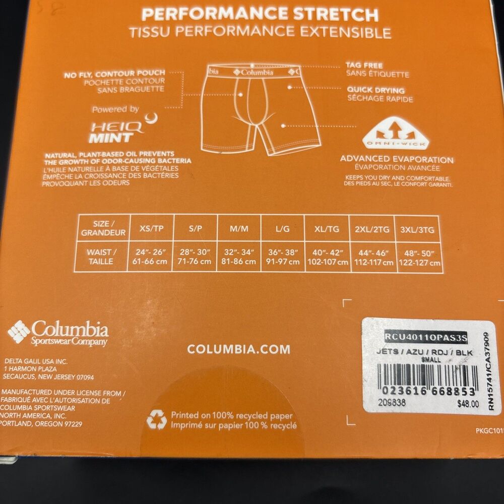 Columbia Mens Performance Stretch Boxer Briefs 4-Pack Size Small NEW - Picture 5 of 6